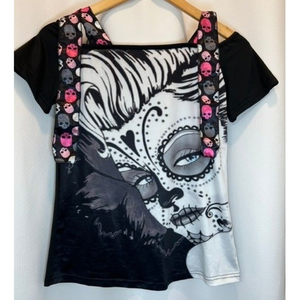 Banned Apparel Sugar Skull Top Mall Goth Y2K Alt Grunge Punk Graphic Tee Vintage - Picture 2 of 7
